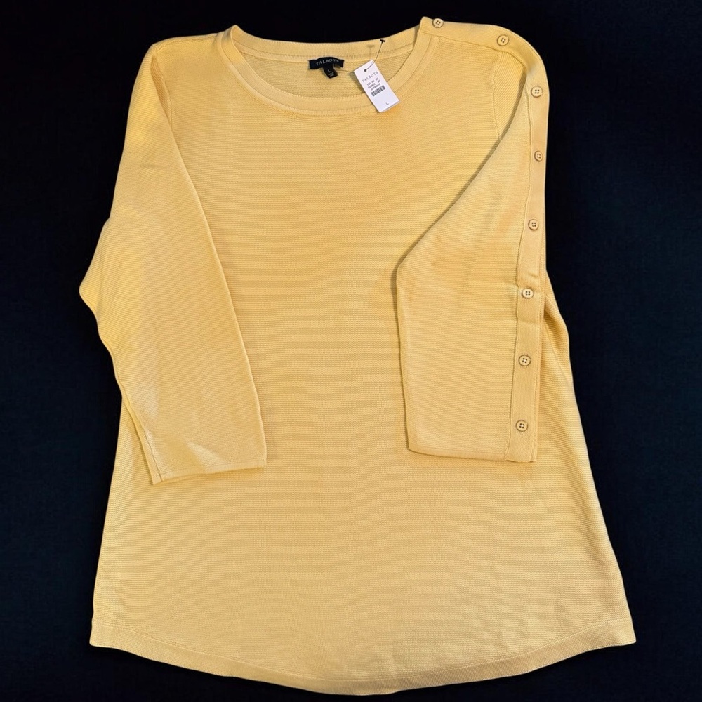 NWT Talbots Yellow 3/4 Sleeve Sweater with Button Accents